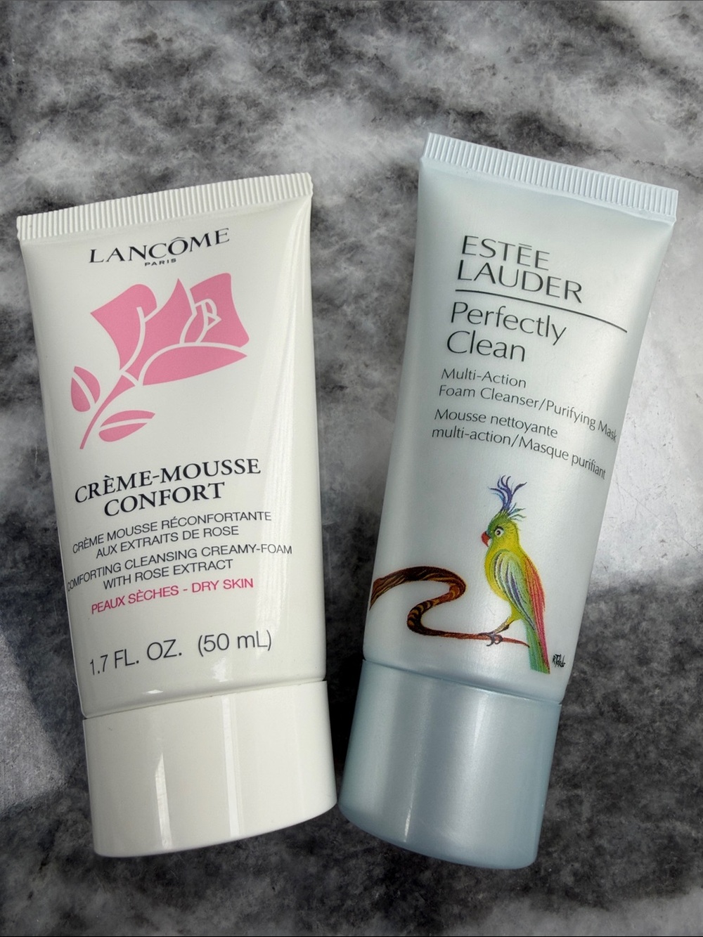 Lancome Crème-Mousse Comfort Rose Cleansing Cream and Estée Lauder cleanser